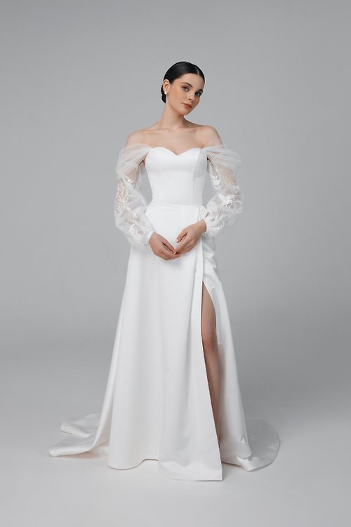 PiondressBridal Satin wedding dress, off the shoulder wedding dress | Loretta