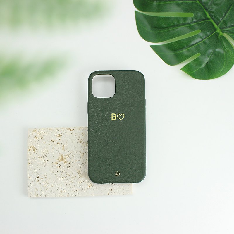 Customized gift handmade real leather drop-resistant macaron avocado dark green iPhone 13 mobile phone case - Phone Cases - Genuine Leather Green