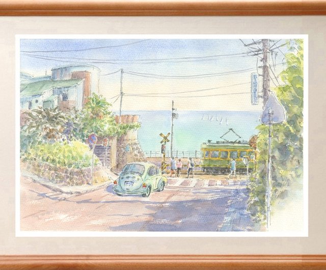 水彩画原画 江ノ電・鎌倉高校前踏切A - ショップ 松下勝明