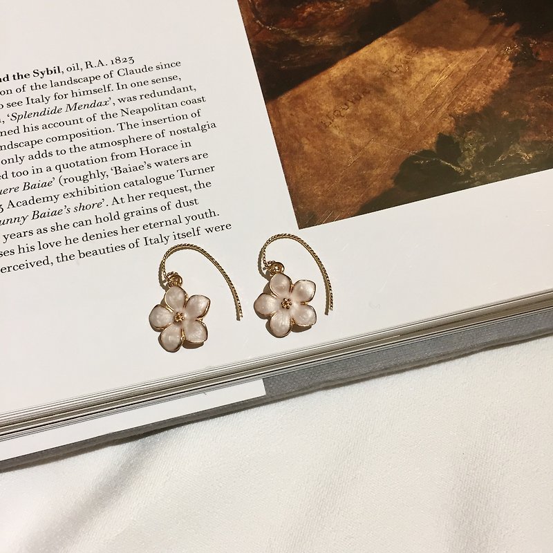 14KGF 14K Gold White Cherry Blossom Ear Hook Earrings - Earrings & Clip-ons - Other Metals White