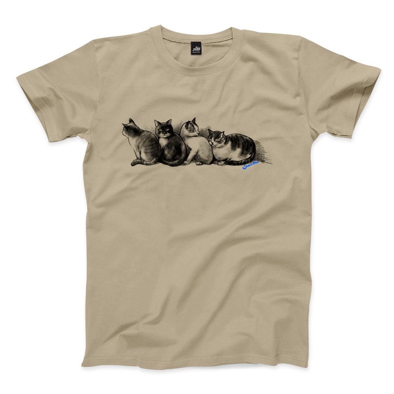 Four Cats Warm- Khaki-Unisex T-shirt - เสื้อยืดผู้ชาย - ผ้าฝ้าย/ผ้าลินิน สีกากี