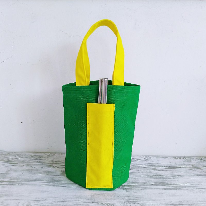 Dark green egg yolk environmental protection universal canvas bag ice master cup bag beverage bag water bottle bag small bag - ถุงใส่กระติกนำ้ - ผ้าฝ้าย/ผ้าลินิน สีเขียว