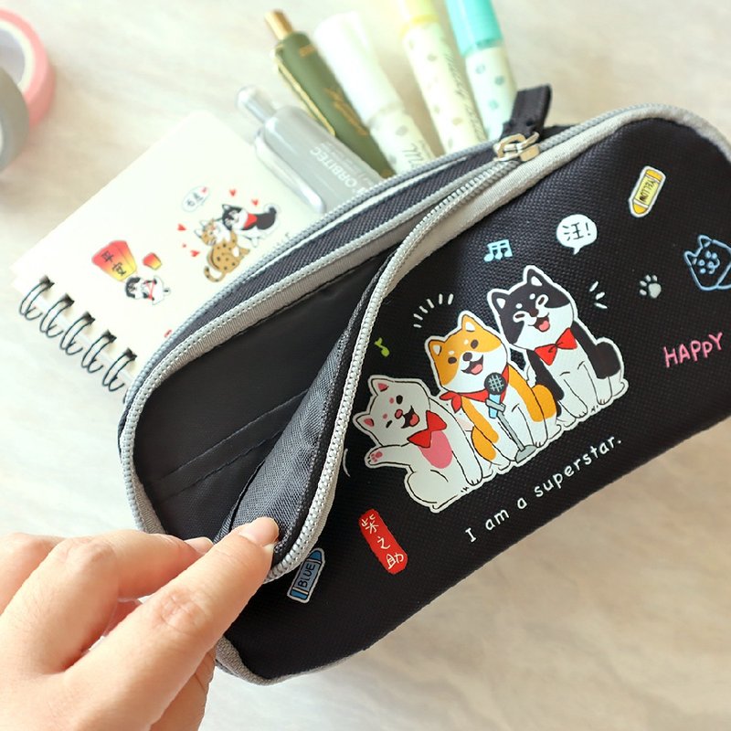 Shibanosuke/Double layer sandwich pencil case (4 pictures) - Pencil Cases - Nylon 