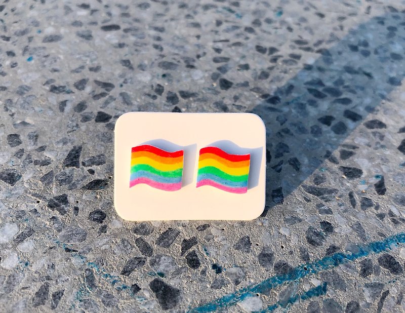 Rainbow Flag/Pair of .316 Medical Steel Ear Pins. Clip-On. Japanese Resin. Pins. Clip-on Earrings - Earrings & Clip-ons - Resin Multicolor