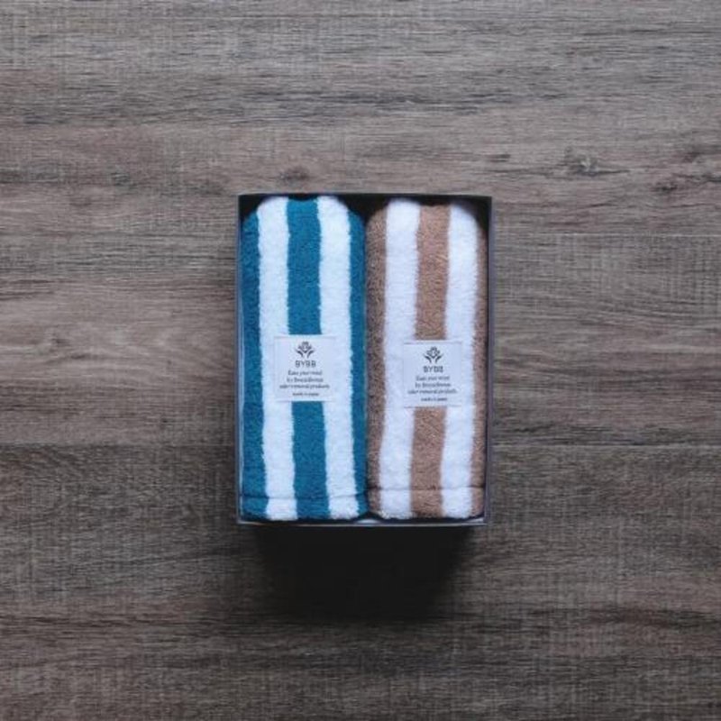 [Direct from Japan] Striped scarf towels (2 pieces) Gift set in a box_O-016 - ผ้าขนหนู - ผ้าฝ้าย/ผ้าลินิน 