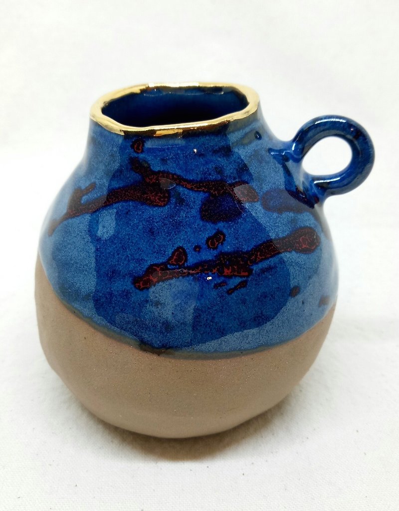 金色與鈷藍色造型手感小容器 - 花瓶/陶器 - 陶 藍色
