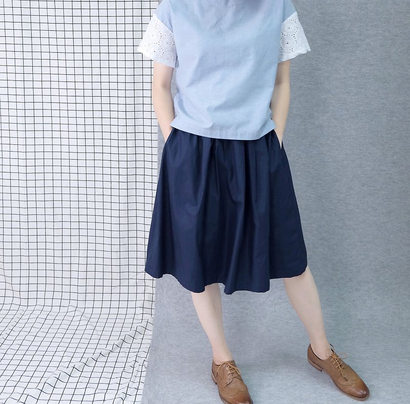 hikidashi double-sided wear round skirt - ultramarine - กระโปรง - ผ้าฝ้าย/ผ้าลินิน หลากหลายสี