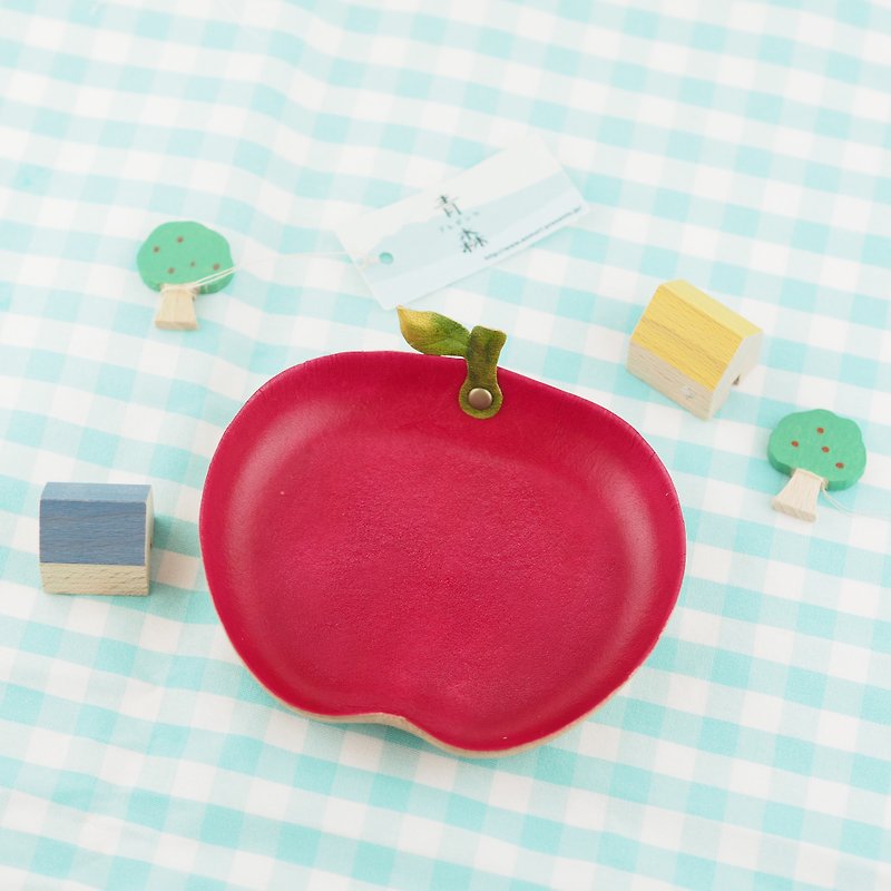 Apple leather dish jewelry dish candy dish red peaceful - ของวางตกแต่ง - หนังแท้ สีแดง