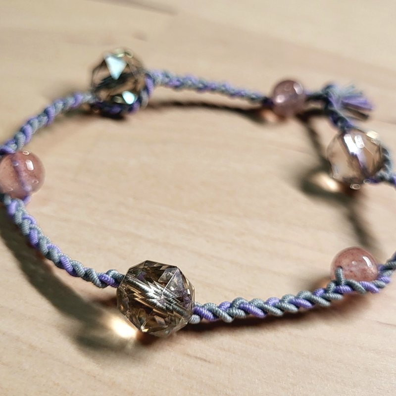 •bling-bling• Natural theatine + strawberry crystal braided bracelets/hair accessories dual-purpose - สร้อยข้อมือ - คริสตัล สึชมพู