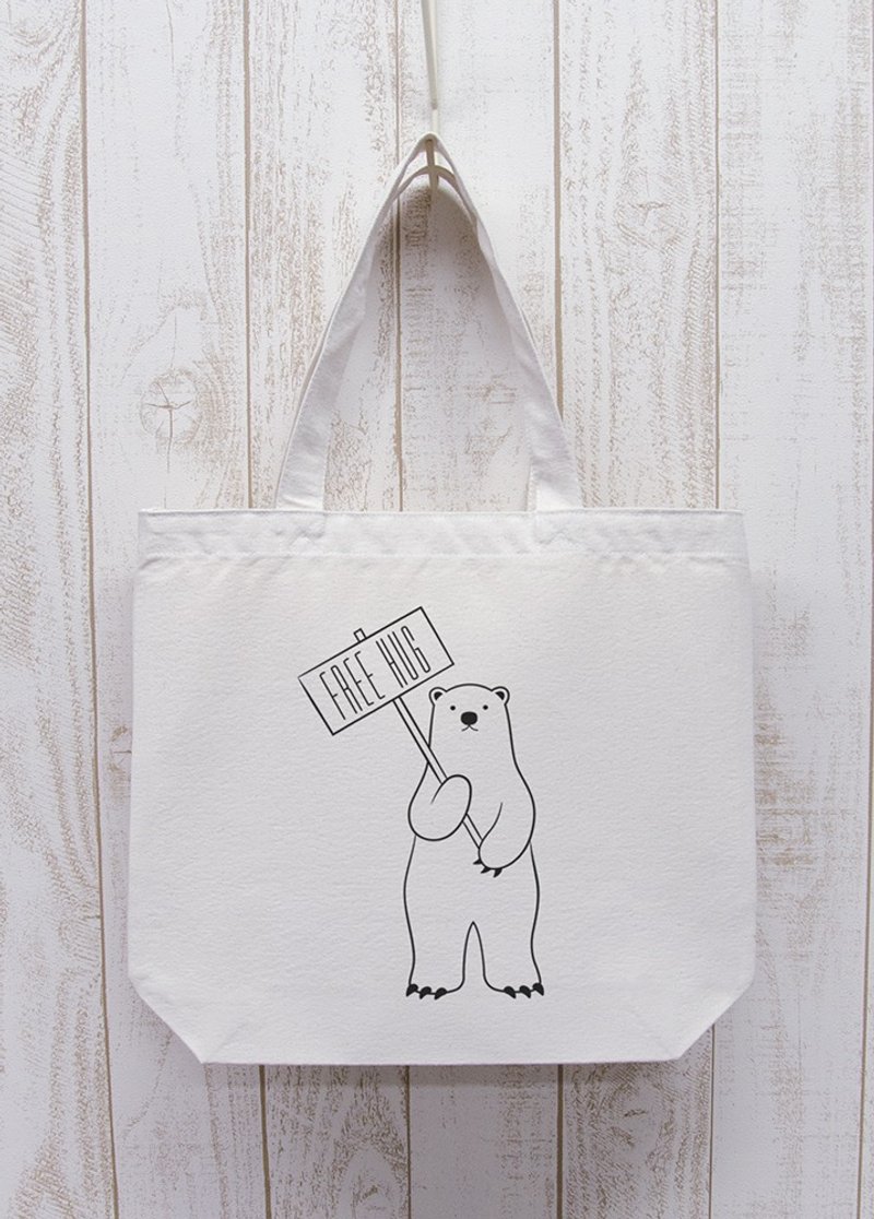 FREE HUG Guide Polar Bear Tote Natural / R011-BT-NA - อื่นๆ - ผ้าฝ้าย/ผ้าลินิน ขาว