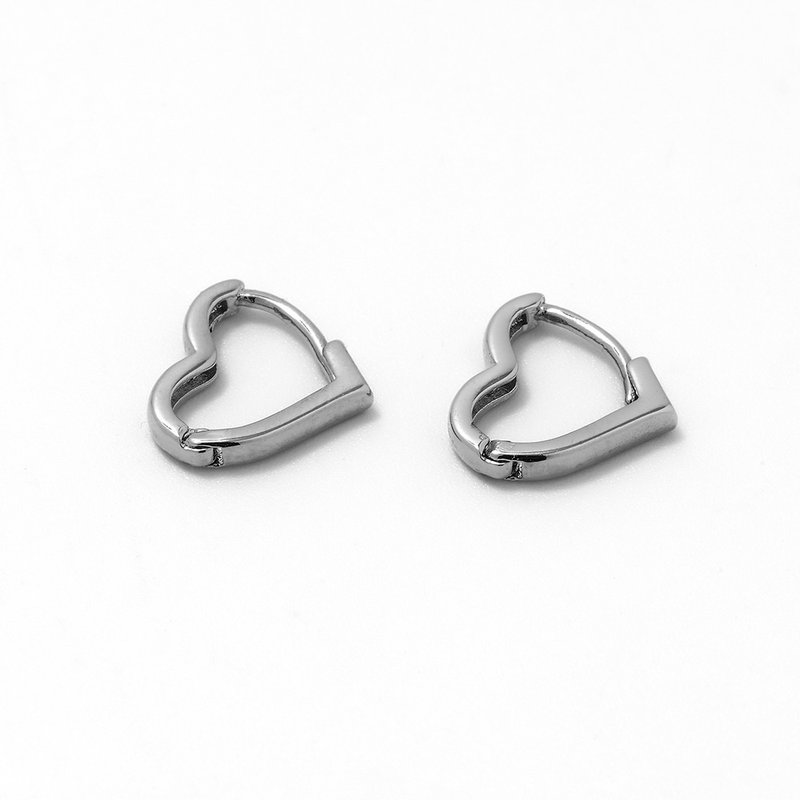 14k gold heart-hole earring silver - ต่างหู - ทองแดงทองเหลือง สีเงิน