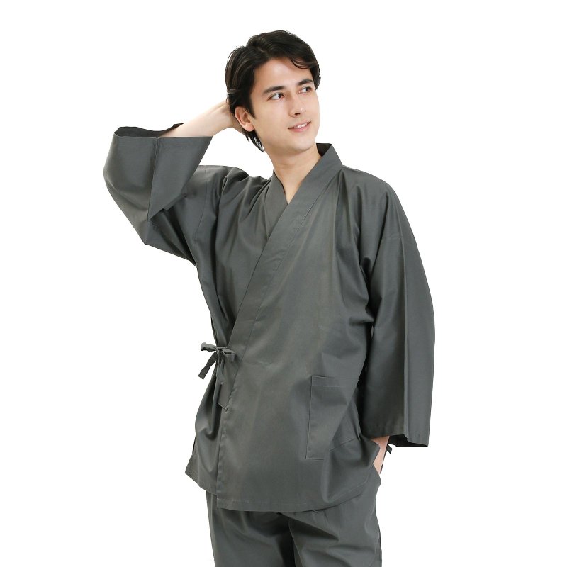 日本 和服 男性用 彈力 作務衣 套裝 M L LL 灰色 - 睡衣/居家服 - 棉．麻 灰色