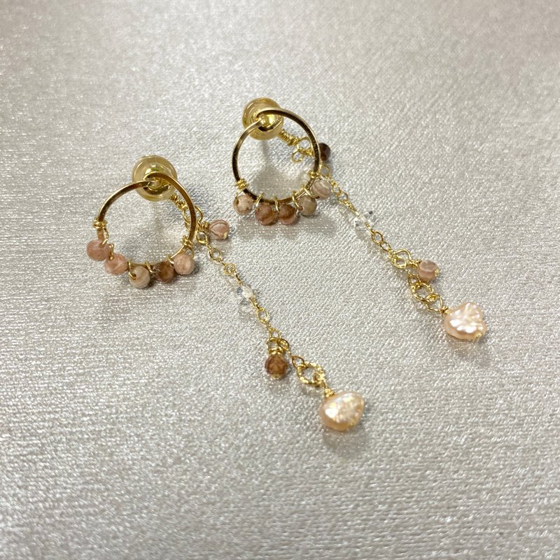 Circled Stone Herkimon Pearl Two-Earrings - ต่างหู - เครื่องประดับพลอย 