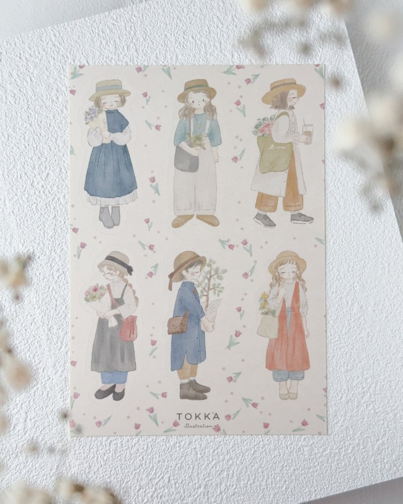 シール | 淡い夏色まとった女の子　手帳デコや日記に彩りを - 貼紙 - 紙 