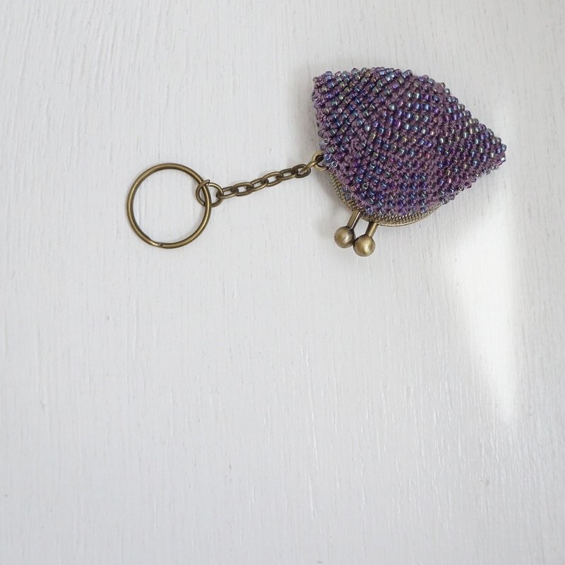 Ba-ba (m) Seed beads crochet coin case No.2072 - กระเป๋าใส่เหรียญ - วัสดุอื่นๆ สีม่วง