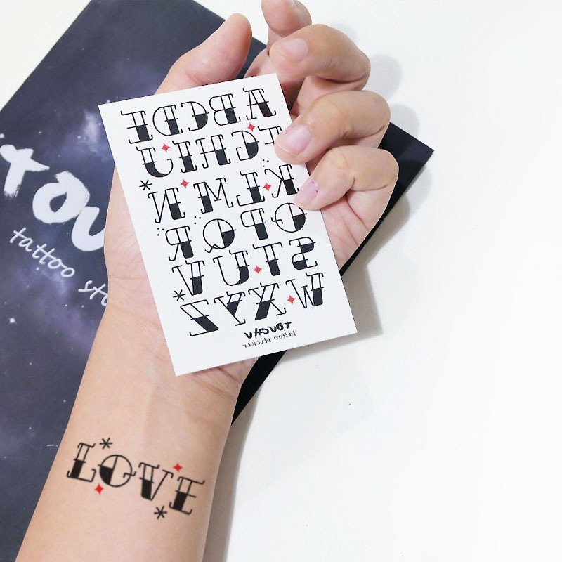 TU tattoo sticker, -26 English letters / Tattoo / waterproof Tattoo / original / Tattoo Sticker - สติ๊กเกอร์แทททู - กระดาษ สีดำ