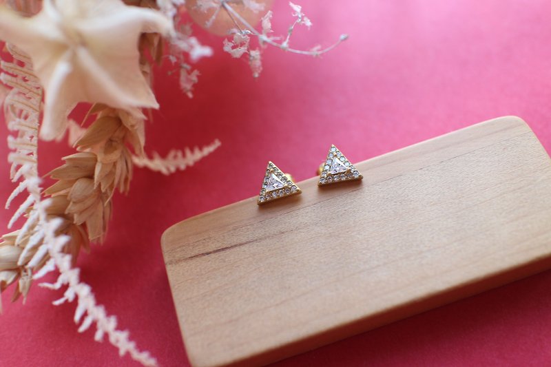 Triangle zircon brass earrings - Earrings & Clip-ons - Copper & Brass Gold