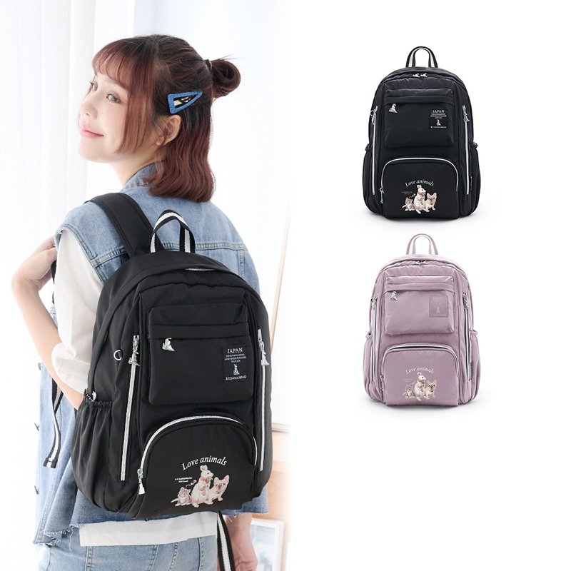 [Exclusive Design] Animal Party-Light Travel Large Capacity Backpack with Slip Pocket-Two colors in total - กระเป๋าเป้สะพายหลัง - ไนลอน หลากหลายสี