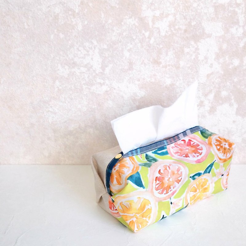 [ITS/Core Tissue Cover] Orange fruit slices can be purchased with a lanyard! - Tissue Boxes - Cotton & Hemp Orange