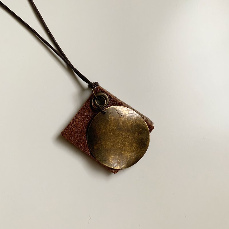Small Scars Welfare - Simple Geometric Leather Necklace Bronze Handmade - Necklaces - Genuine Leather 