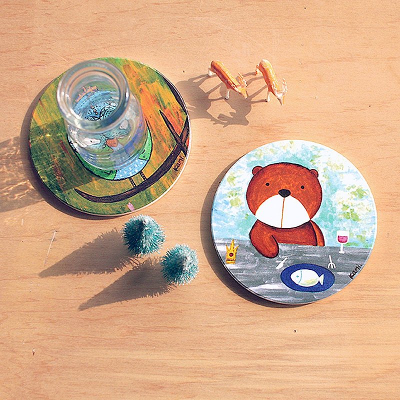 Ceramic water coaster∣ brown bear - Coasters - Porcelain Multicolor