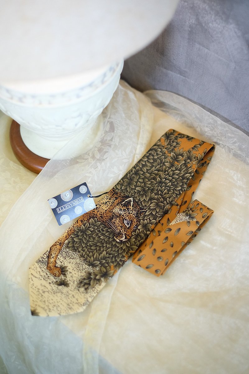 Vintage Fornasetti Leopard Print Necktie - เนคไท/ที่หนีบเนคไท - ผ้าไหม 