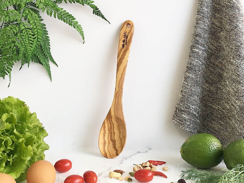 Olive wood scoop - cooking with - shallow spoon - เครื่องครัว - ไม้ สีส้ม