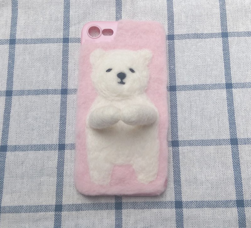 Needle Felt Dog Polar Bear Phone Case Iphone  6 7 8 X Plus Samsung S 6 7 8 edge - เคส/ซองมือถือ - ขนแกะ สีเทา