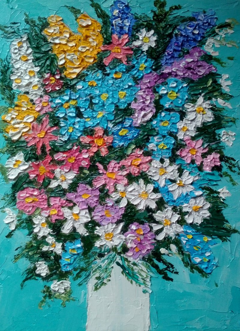 Original oil painting Spring bouquet. 24x18x0,3 cm. Unframed. - 壁貼/牆壁裝飾 - 其他材質 