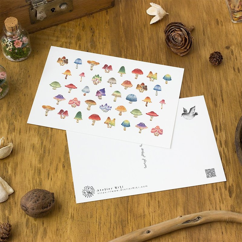 4 pieces set. Like a picture book. Postcard "Multicolored mushrooms" PC-230 - Cards & Postcards - Paper Yellow