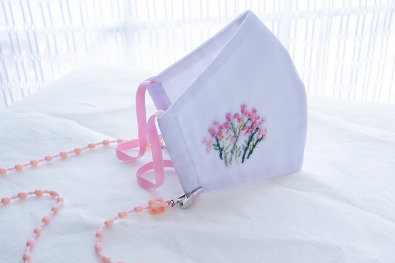 加州玫瑰花朵刺繡面膜套裝和玫瑰鏈面膜生活是一種舒適愉快的體驗。 - 口罩/口罩收納套 - 繡線 粉紅色