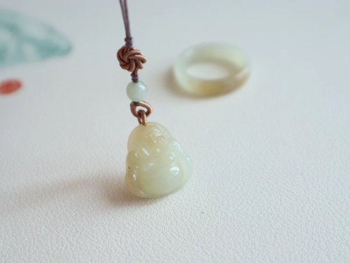 Sri Yantra 天然和田玉佛公手機掛 糖白和田玉指環戒指套裝指環內徑17mm