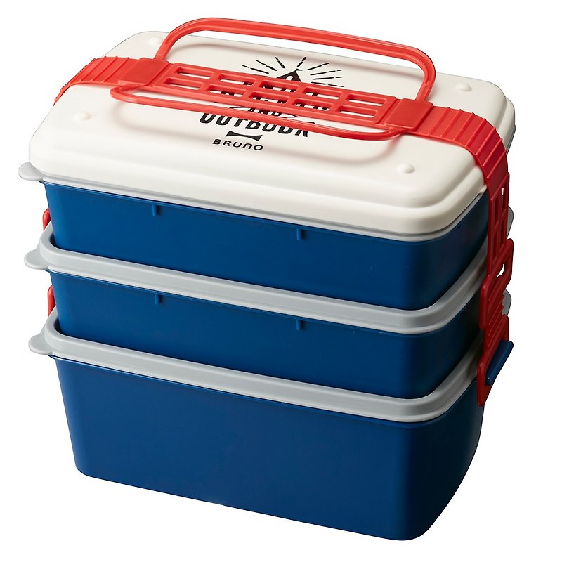 Japanese BRUNO style picnic three-layer cold-insulated lunch box-long (white) - Lunch Boxes - Other Materials White