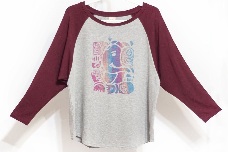 Women's pure cotton long-sleeved baseball top with contrasting print T-shirt-Indian Ganesh Rainbow Gradient Elephant - Women's Tops - Cotton & Hemp Multicolor