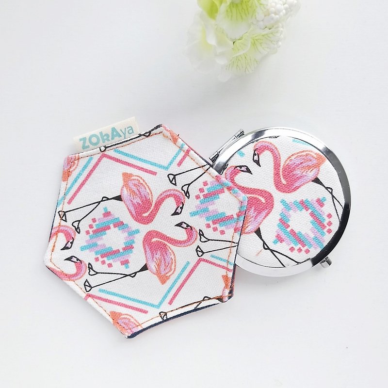 【In Stock】Compact Mirror with Case (Flamingos) **With Defects** - Makeup Brushes - Glass White