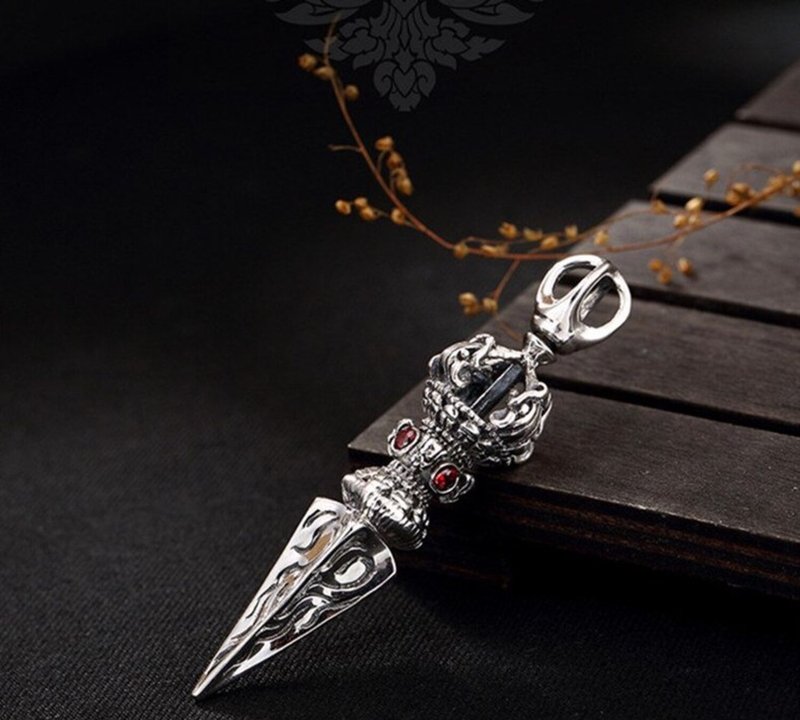 Real 925 Sterling Silver Handmade Buddhism Vajra Pendant without Necklace Men - 長項鍊 - 純銀 銀色