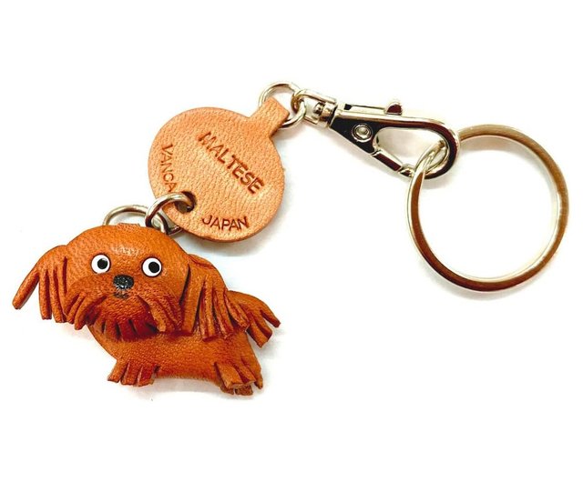 Maltese Handmade 3D Leather Dog Keychain *VANCA* Keyring Made in