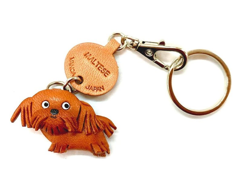 マルチーズ　犬　本革キーホルダー　リードチャーム 　手作り　日本製　VANCA - 鑰匙圈/鑰匙包 - 真皮 咖啡色