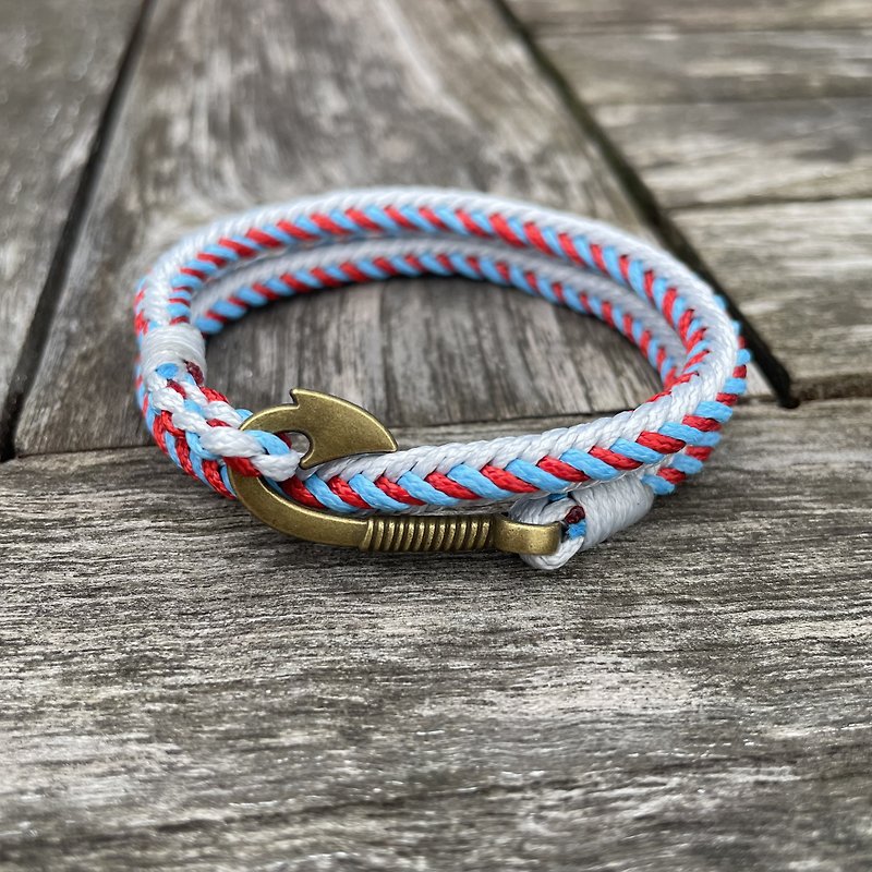 Fishhook style double circle tricolor braided bracelet - Bracelets - Other Man-Made Fibers Silver
