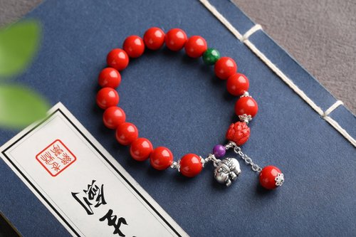 水墨 天然原礦硃砂精品紅砂單圈手鏈 規格10mm左右硃砂含量高達95%以上