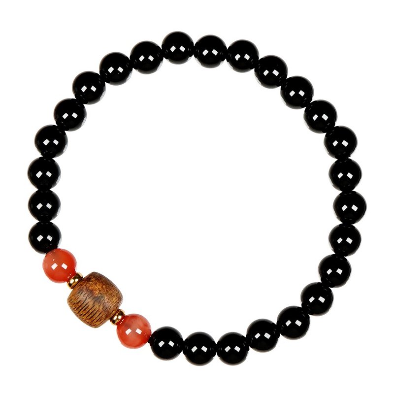 Black Obsidian Qi-Nan Agarwood 6mm Bracelet - Bracelets - Semi-Precious Stones Multicolor