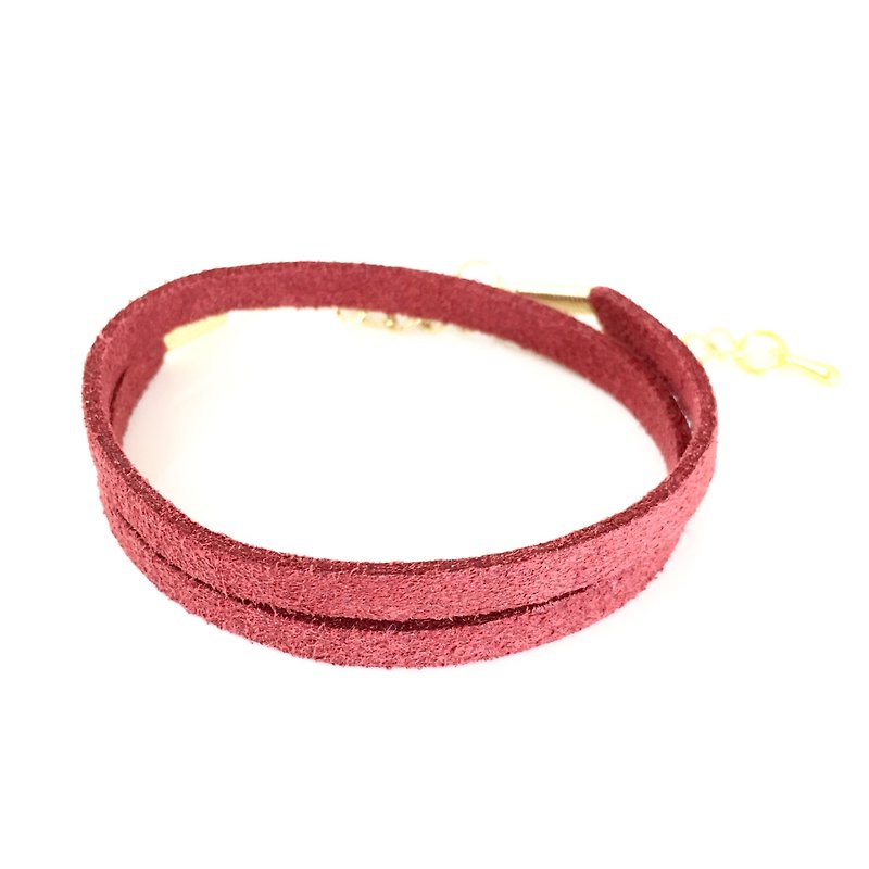 紅色-麂皮繞繩手環（也可以用作頸鍊） - 手鍊/手環 - 棉．麻 紅色