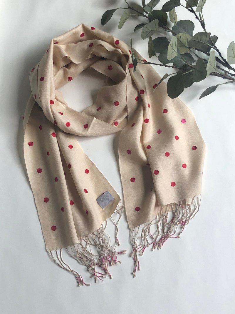 手織り手刺繍　カシミヤシルク　マフラー - 絲巾 - 羊毛 白色