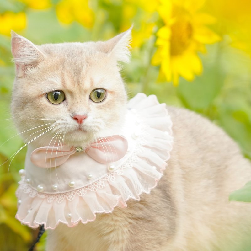 【Momoji】 寵物圍兜 - Princess Margaret (03-檸檬粉紅) - 貓狗頸圈/牽繩 - 棉．麻 粉紅色