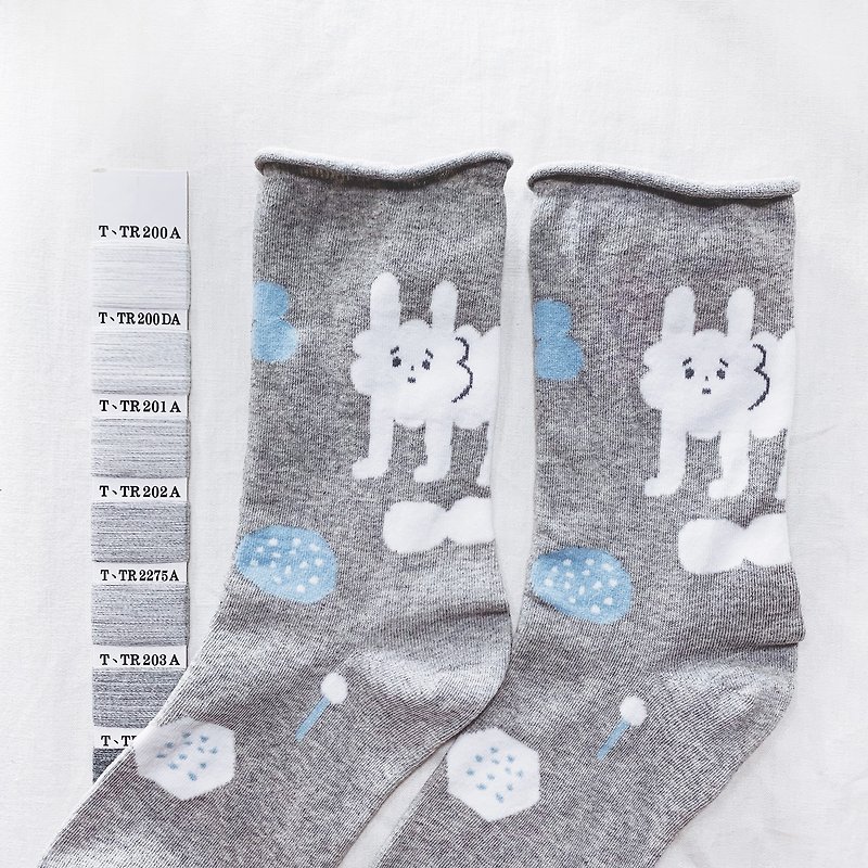 Dog Cloud - Gray - Yohand Socks - ถุงเท้า - ผ้าฝ้าย/ผ้าลินิน สีเทา