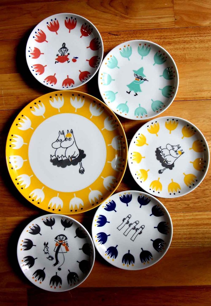 MOOMIN噜噜米-郁金香系列6を浅い皿に入れる（1大5小） - 皿・プレート - 陶器 