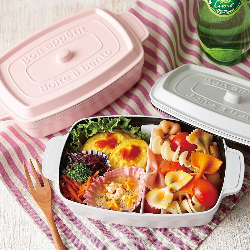 Japan TAKENAKA Japan-made COCOPOT microwaveable rectangular partitioned fresh-keeping box 600ml-pink - กล่องข้าว - วัสดุอื่นๆ สึชมพู