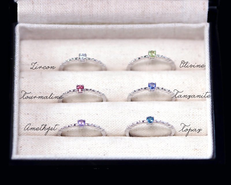 Multicolor - Thin Ring with Natural Colored Gemstone- Adjustable - แหวนทั่วไป - คริสตัล 