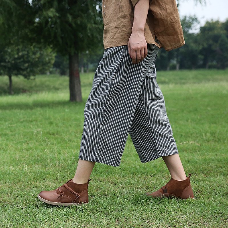 Vintage Mori Women's Short Boots - Women's Booties - Genuine Leather Brown