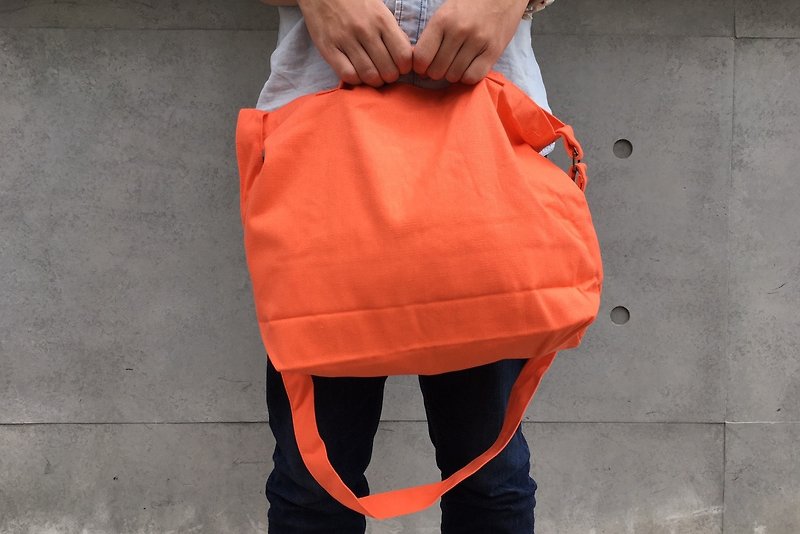 2 way canvas tote bag-Orange No.1 - Messenger Bags & Sling Bags - Cotton & Hemp Orange